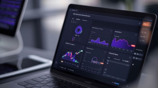 a laptop with a graph on the screen