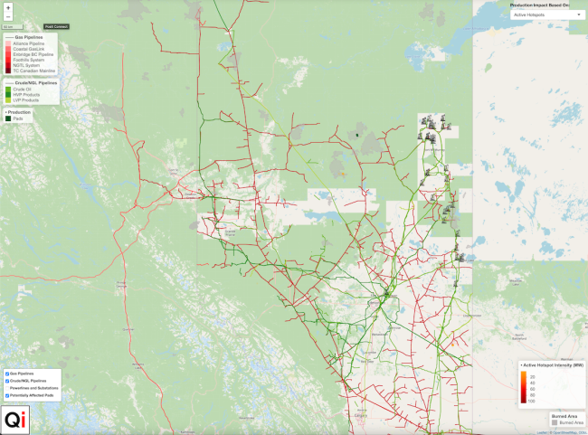 Western Canada Production Wildfire Impact Map